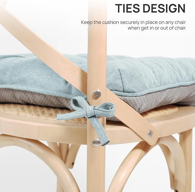 Love's cabin Memory Foam Chair Cushions Set of 4, 19 Inch, Light Blue | 19"x19"x3.5", Indoor & Outdoor Chair Seat Pads with Non-slip Bottom and Ties, for Dining, Kitchen, Office and Patio Chair - Image 5