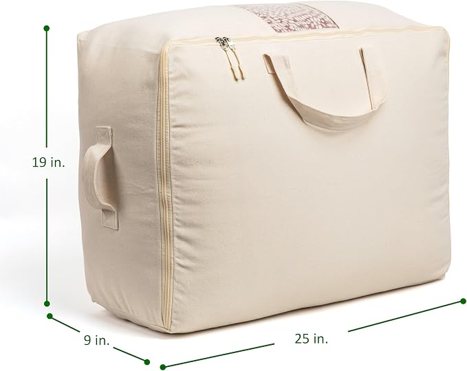 Soft Canvas Storage Bags with Zipper. Thick Breathable, 2pc King/Queen Comforter Organizer. Four Carrying Handles and Window. Large 25x19x9in Bag for Sheets Blankets Bedding Pillows, Clothes - Image 3
