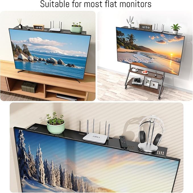 CABTE Adjustable Steel TV Top Shelf, Floating TV Stand for Soundbar | Universal Monitor Shelf for Game Console, Cable Box, Router Shelves (33.86X4.72inch) - Image 7