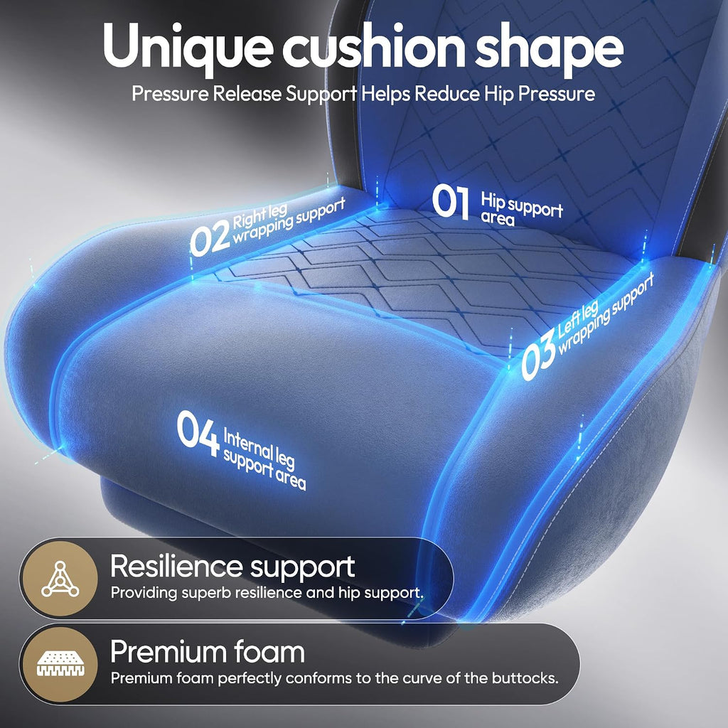 Dowinx Gaming Chair with Heated Massage Lumbar Support,Big and Tall Fabric Gaming Chairs for Adults with Footrest, Ergonomic Computer Game Chair with Poket Spring Cushions, 350lbs, Blue - Image 4