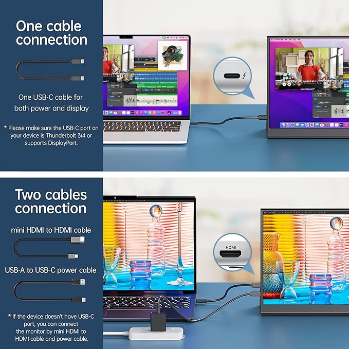 Anyuse 16" QHD USB-C HDMI HDR Portable Monitor | 16" QHD 2.5K IPS HDR, smart cover+speakers, USB-C/HDMI, plug&play, for PC/Mac/Phone/PS5/Xbox/Switch. - Image 4