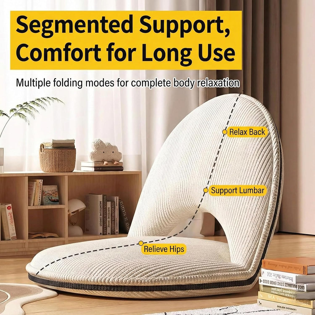 Foldable White Adjustable Floor Chairs with Back Support, Tatami Style Folding Floor Chair for Bedroom, Bay Window, Balcony, Living Room or Bedside – Single Seat Floor Lounger with Backrest Cushion - Image 4