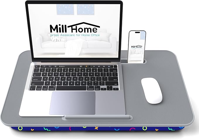 Lap Desk for Laptop with Cushion, Laptop Lap Desk, Cushion Detachable and Washable, fits up to 17 inch, with Tablet Slot and Stopper, MillHome (Geometric) - Image 2