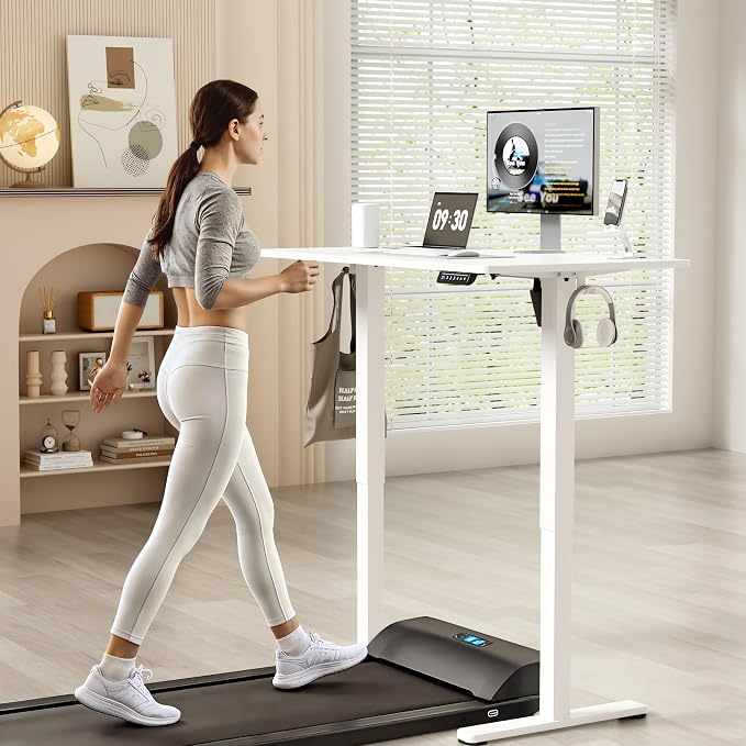 YESHOMY Height Adjustable Electric Standing Desk, 39 x 24 Inches Memory Home Office Sit Stand up Desk with Phone Holder and USB Charging Port, White - Image 2