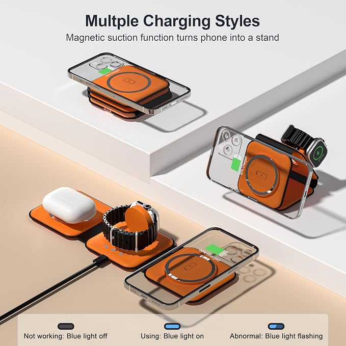 3 in 1 Charging Station for Multple Devices,Foldable 3 in 1 Wireless Charger for Travel,Nano Wireless Charging Station for iPhone16 15 14 13 12 Pro Max/Watch 10 9 8 7 6 5 4 3 Ultra/AirPod Pro - Image 3