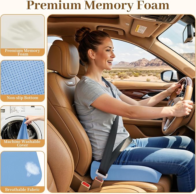 TranquilRelax Memory Foam Seat Cushion for Office Chair, 3-Inch, Light Blue | Medium-firm Support for Long Sitting, Washable Mesh Cover, Non-slip Base, Perfect for Car Seats & Short Drivers - Image 3