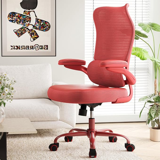 TRALT Office Chair Ergonomic Desk Chair - Gaming Chair with Lumbar Support | 330 LBS Home Office Desk Chairs , Reading Chair with Flip-up Armrests, Comfortable Computer Chairs (1, RED) by TRALT