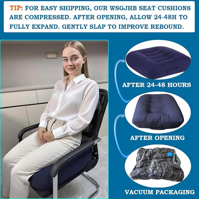 WSGJHB Large Seat Cushion, Extra Thick Booster Seat Cushions Long Sitting | Office Chair Cushion Long Sitting Office Workers, Car Drivers, Relieves Back Pain, Breathable, Anti-Slip, 20x20x6 inchs - Image 6