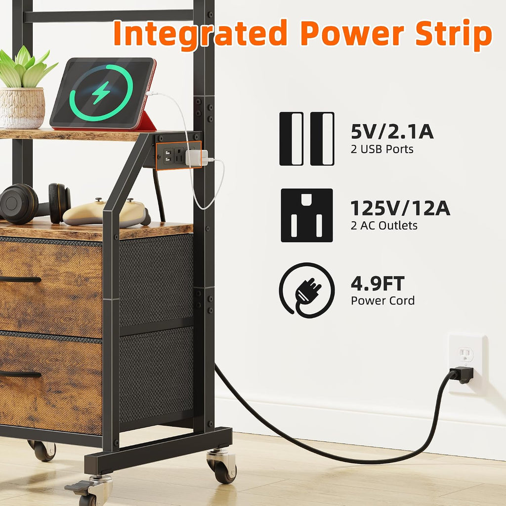 GYIIYUO Rolling TV Stand with 2 Storage Fabric Drawers/Power Outlet/Mount - Image 5