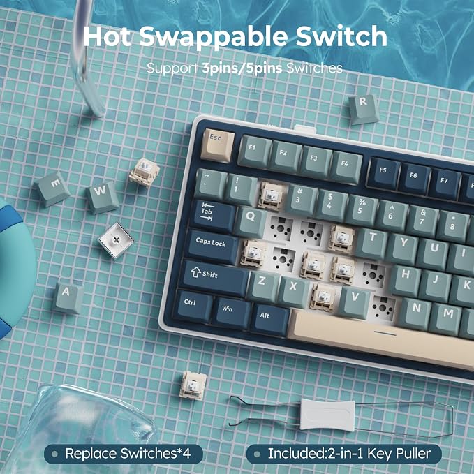 RK ROYAL KLUDGE R75 Wireless Mechanical Keyboard, 75% Percent Custom Gaming Keyboard Gasket Mount RGB Backlit with Knob & PBT Keycaps, BT5.1/2.4GHz/USB-C, Hot Swappable Cream Switch - Image 5