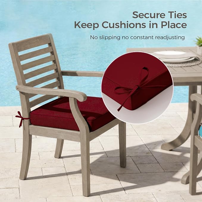 UNIKOME Outdoor Chair Cushions Set of 4, Water Resistant Patio Seat Cushions with Ties for Outdoor Furniture, High-Density Foam, UV & Fade Resistant, Piped Edge – 24" x 24" x 4", Wine Red - Image 5