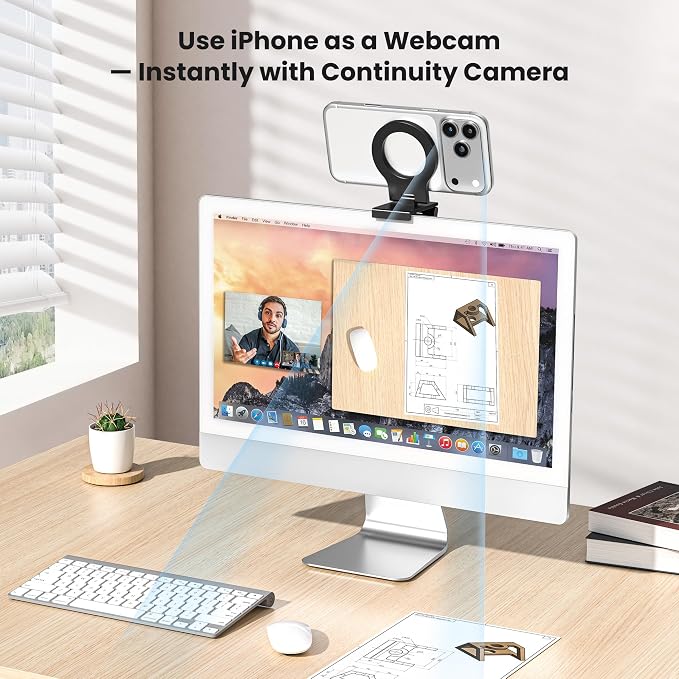 Itramax Continuity Camera Mount for iMac,Magnetic iPhone Monitor Holder | Computer PC Screen Cell Phone Webcam Holder,for MagSafe iPhone 17 16 15 14 13 12 11 XR XS,Apple TV 4K,Studio Display,Black - Image 5