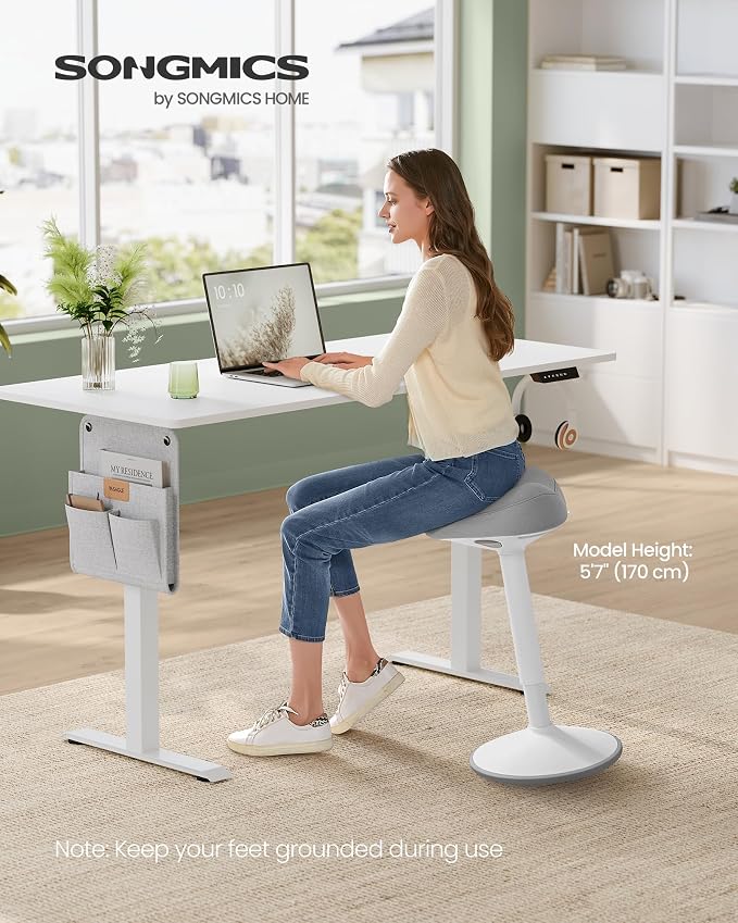 SONGMICS Ergonomic Wobble Stool, Height Adjustable Standing Desk Stool 23.3-33.1 Inches, Swivel Balance Chair with Non-Slip Base, Saddle Seat, for Active Sitting, Office, Home, Dove Gray UOSC008G01 - Image 3