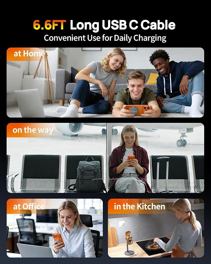 for MagSafe Charger,25W Qi2 6FT Magnetic Wireless Charger Fast Charging Pad | for iPhone 17 16 15 14 13 12 Pro Max, with 30W USB-C Adapter,Strong Magnet,Aluminum Alloy,Portable,Travel,Office,Bedside,Home - Image 7