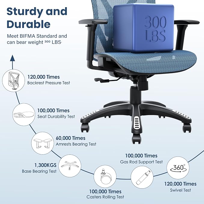 Ergonomic Office Chair, Mesh Computer Desk Chairs with Adjustable Lumbar Support, 3D Armrests, Tilt Function, Comfy Wide Seat, Swivel Executive Work Task Chair for Company and Home - Image 6