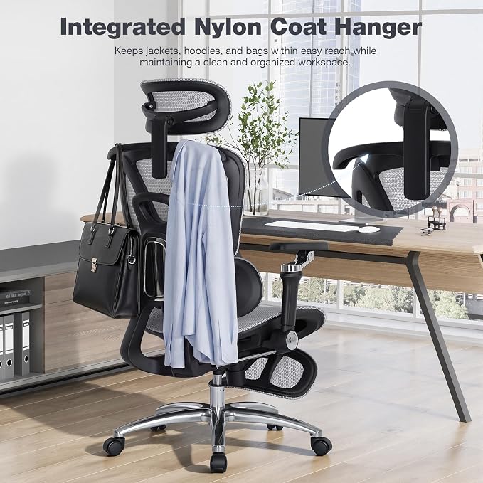 MALOL Ergonomic Office Chair, 400lbs High Back Mesh Desk Chair with 6D Armrests, 3D Headrest, Adjustable Lumbar Support, Seat Depth Adjustment, Tilt Lock, Metal Base & PU Wheels, Grey - Image 10