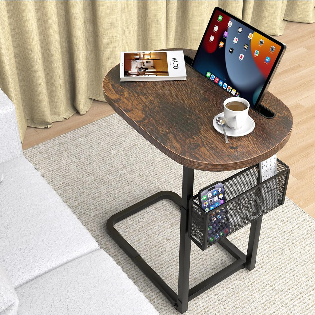 Fashion TV Tray with Large Tabletop, Adjustable Sofa Table with Baskets by alentar