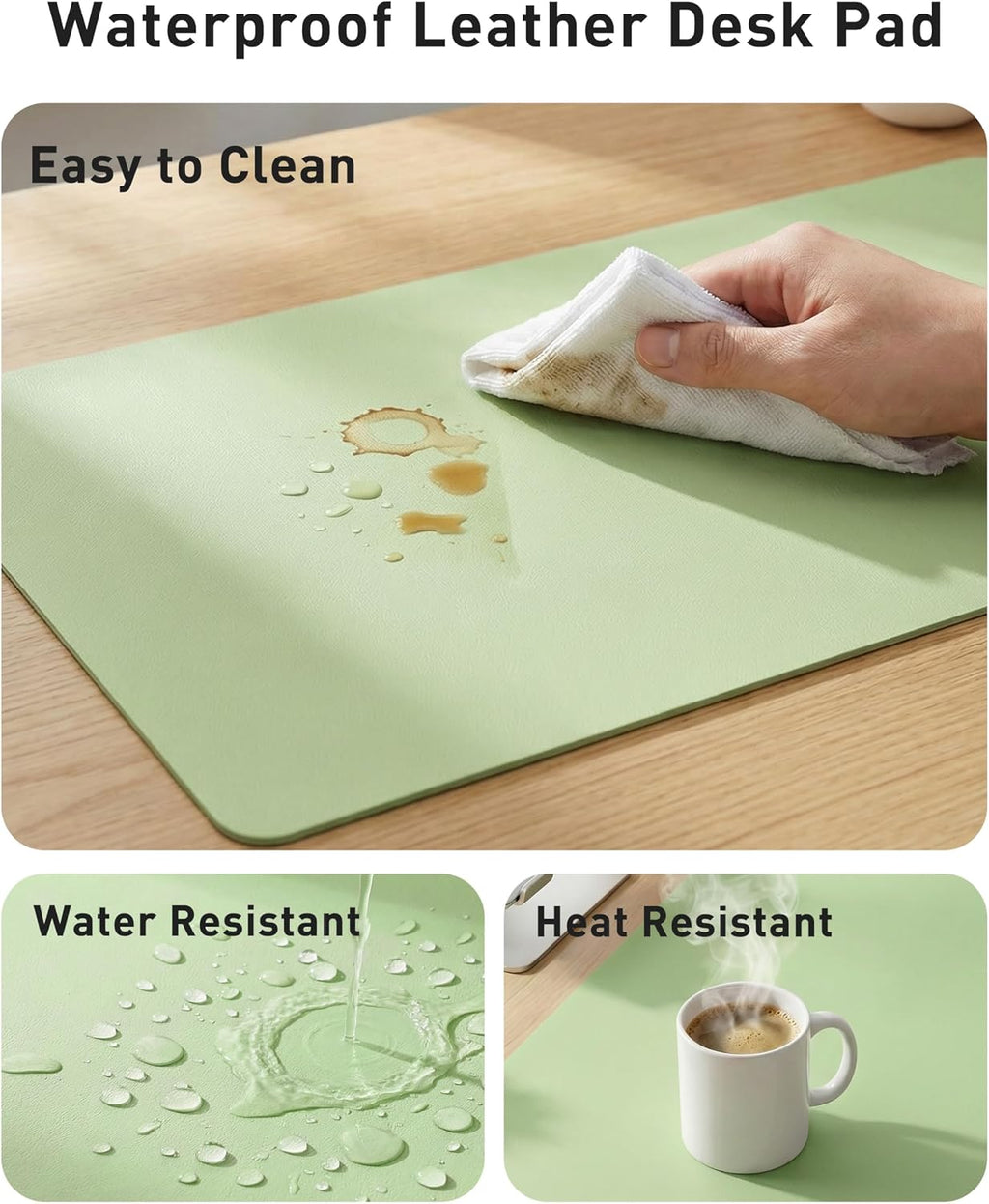 Aothia Faux Leather Desk Mat - Large Mouse Pad, Non-Slip PU Leather Blotter, Waterproof Writing Surface for Office and Home (Foam Green, 42" x 17") - Image 7