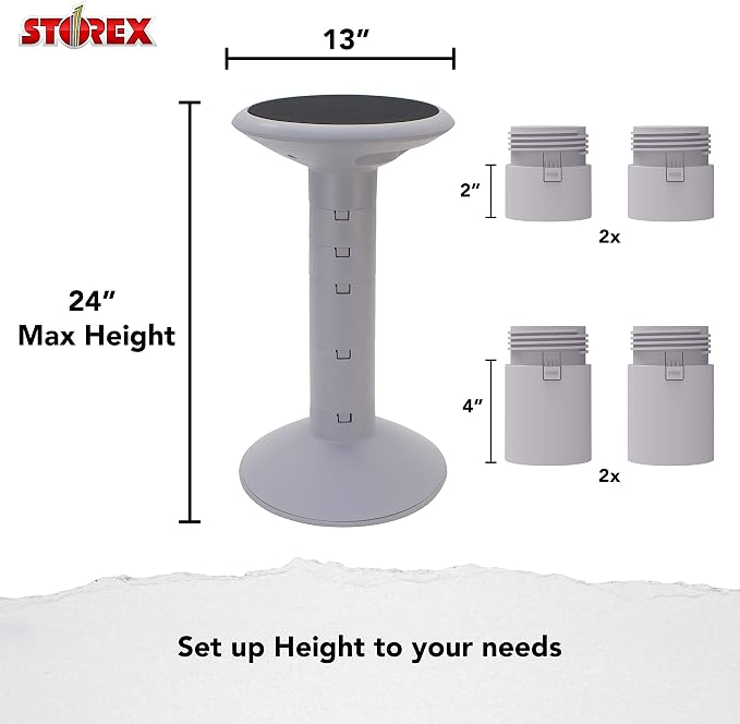Storex Active Tilt Stool – Ergonomic Seating for Flexible Office Space and Standing Desks, Adjustable 12-24 Inch Height, Gray (00322U01C) - Image 3