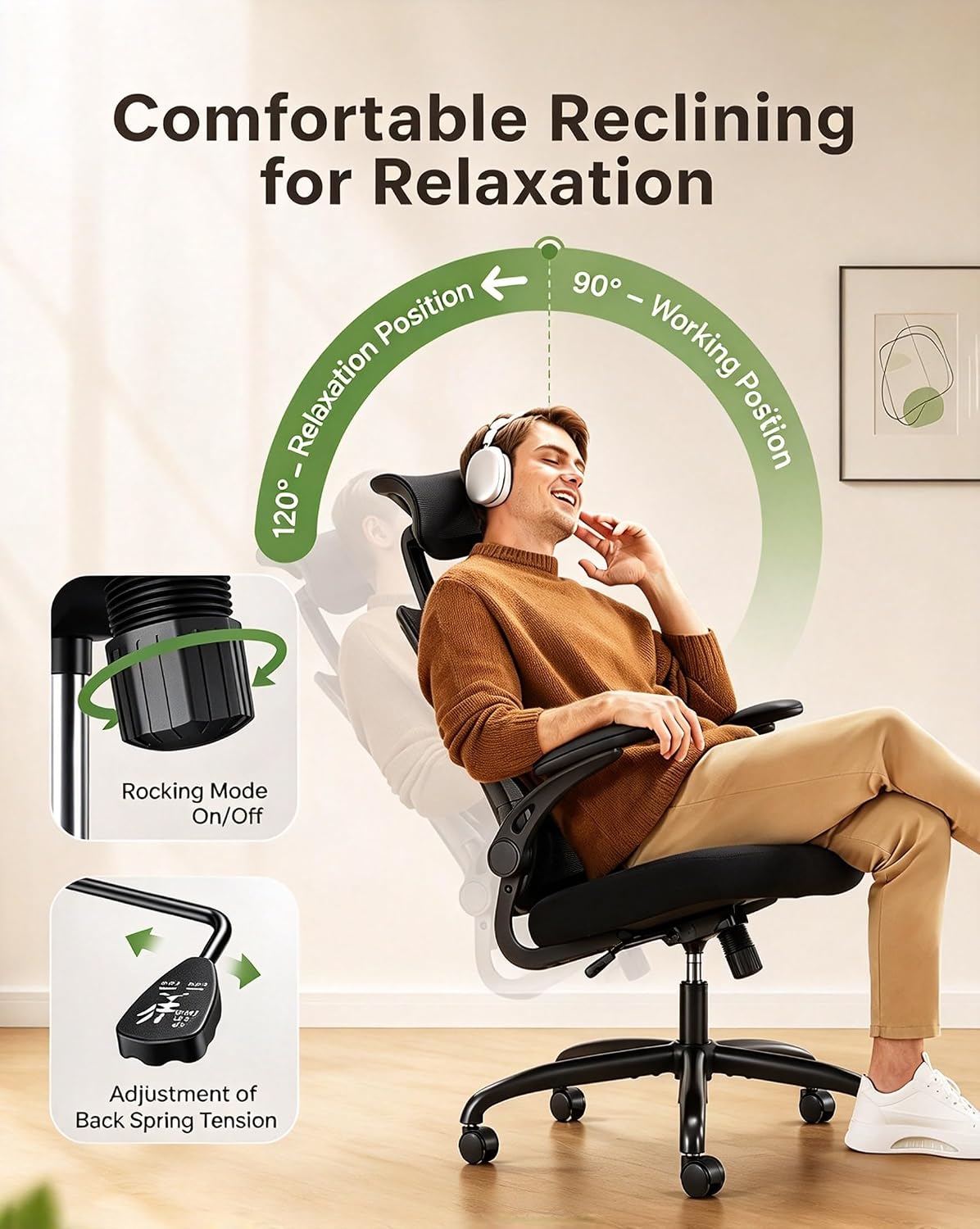 Marsail Ergonomic Office Chair, Desk Chair with Flip-up 3D Armrests - Image 7