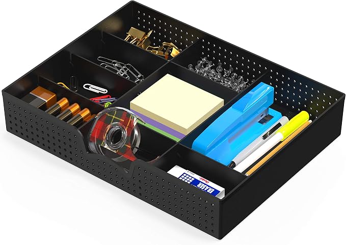 Simple Houseware Drawer Organizer Tray, 9 Adjustable Compartments, Black | For Office, Makeup, and Craft Drawer or Desktop Storage by SimpleHouseware