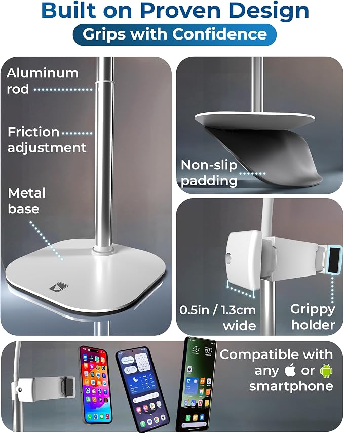 COOPER ChatStand Halo Sturdy Phone Stand for Recording with Light for Desk | 9-13" Adjustable, Weighted Base, iPhone Stand & Phone Holder, Ring Light Tripod for Video Recording, Filming, Fits all Phones - Image 8