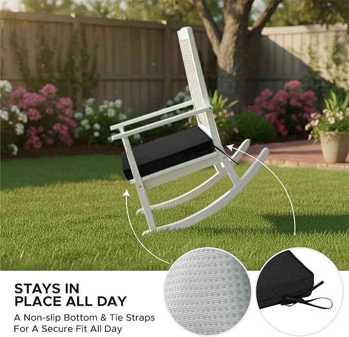 Outdoor Chair Cushions, Set of 6, 19 x 19 Inch, Black | Water Resistant, Fade Resistant, Patio Furniture Square Seat Replacement, Removable Cover with Ties, Non-Slip Bottom - Image 5