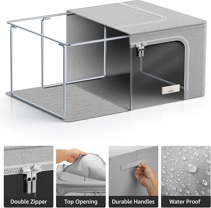 Sorbus Clothes Storage Bins, Clear Window & Handles (4 Pack, Gray) | Large foldable stackable boxes have easy-carry grips for bedding and linens in closets, bedrooms and laundry rooms. - Image 5