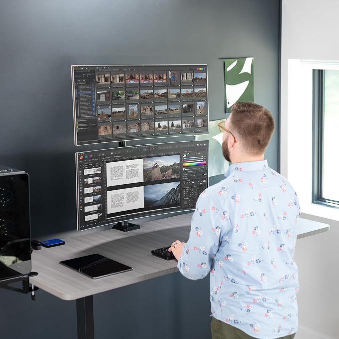 VIVO Dual Vertically Stacked Ultra-Wide Monitor Desk Mount with Extension Arms, Extra Tall Heavy Duty Adjustable Stand for 2 Ultrawide Screens up to 43 inches, 50 lbs Capacity, Black, STAND-V202T - Image 5