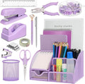 13-in-1 Office Desk Organizer Set for Back to School Supplies Accessories | Organizer Set with Stapler and Tape Dispenser, Pen Holder, Scissors, Ruler, Hole Punch, 2 Pens & More Desk Supplies by SYMDROMIA