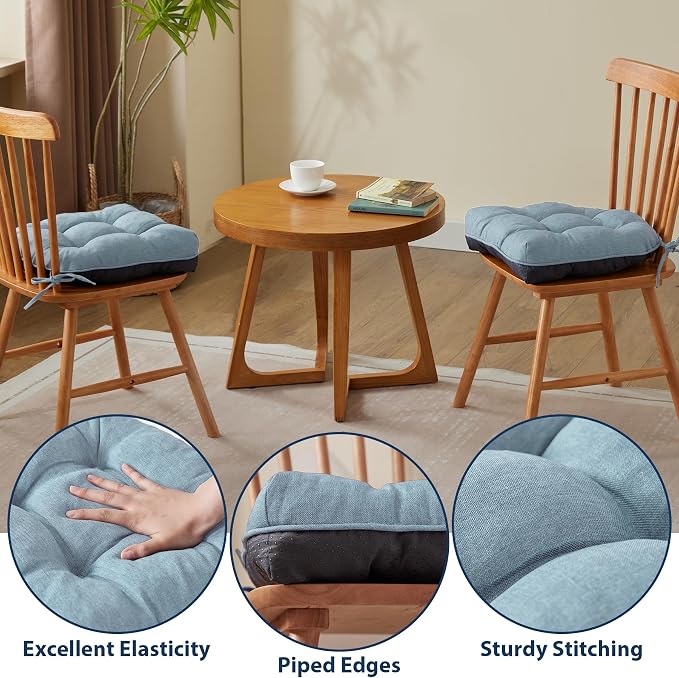 IASEAHK Chair Cushions for Dining Chairs, Seat Cushions for Kitchen Chairs, Indoor Seat Cushions with Ties, Tufted Foam Chair Pads, Non Slip Chair Cushions Set of 4, 15.5" x 15.5" x 4", Light Blue - Image 5