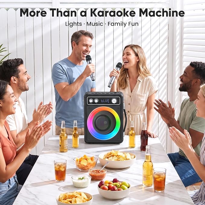 VOSOCO Karaoke Machine, Bluetooth Speaker with 2 Wireless Mics for Adults | 2026 Portable PA System with LED Light, Supports TWS Echo Adjustment TF USB AUX Inputs for Birthday Home Party Outdoor Travel - Image 2