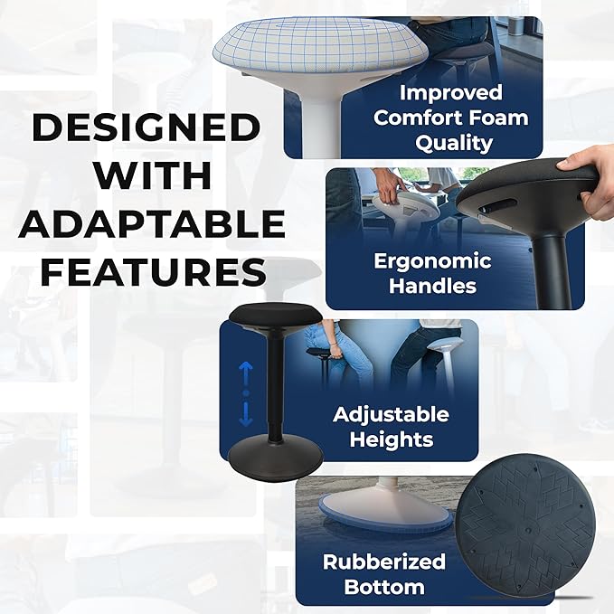 Standing Desk Stool Chair, Height Adjustable Stool 21-31 inch for Office and Classroom, Swivel seat, Anti-Slip Bottom Ergonomic Wobble Stool with Rocking Motion, Blue - Image 3