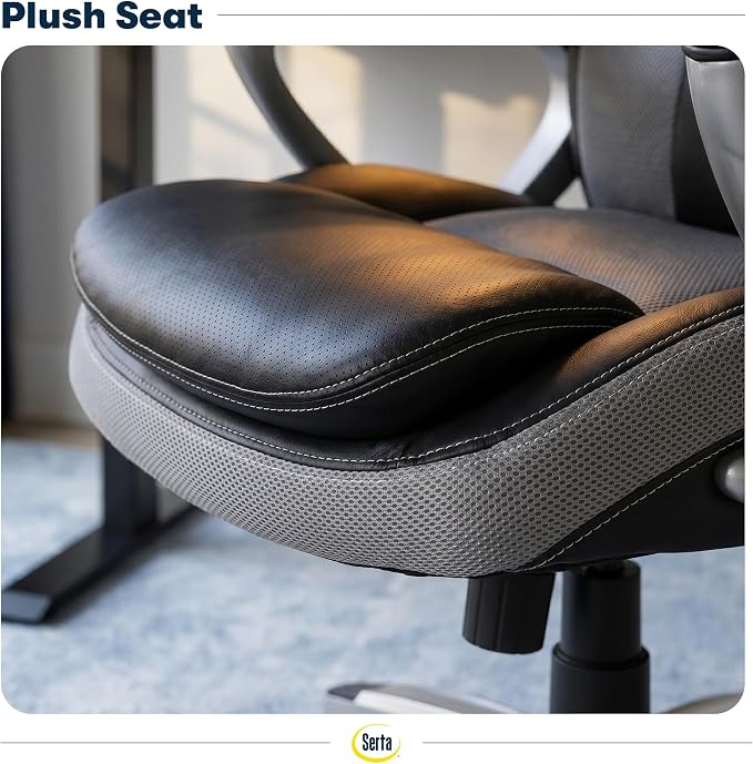 Serta Ergonomic Executive Office Chair, Padded Arms Mesh Back Leather Chair | Amplify, Contoured Lumbar Lower Back Support, Back Pain Relief, Adjustable Height & Recline, Work From Home Desk Chair, Gray - Image 11