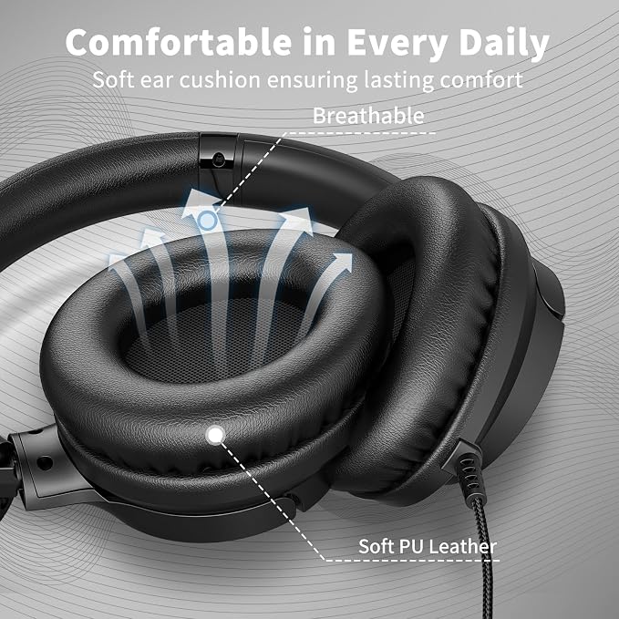 Botesty Sound Headphones Wired with Microphone, Over Ear Foldable 3.5mm Plug in Headphones with 4.9ft Tangle-Free Nylon Cord for Tablet, Laptop, MP3/4, School, Airplane Travel (Black) - Image 6