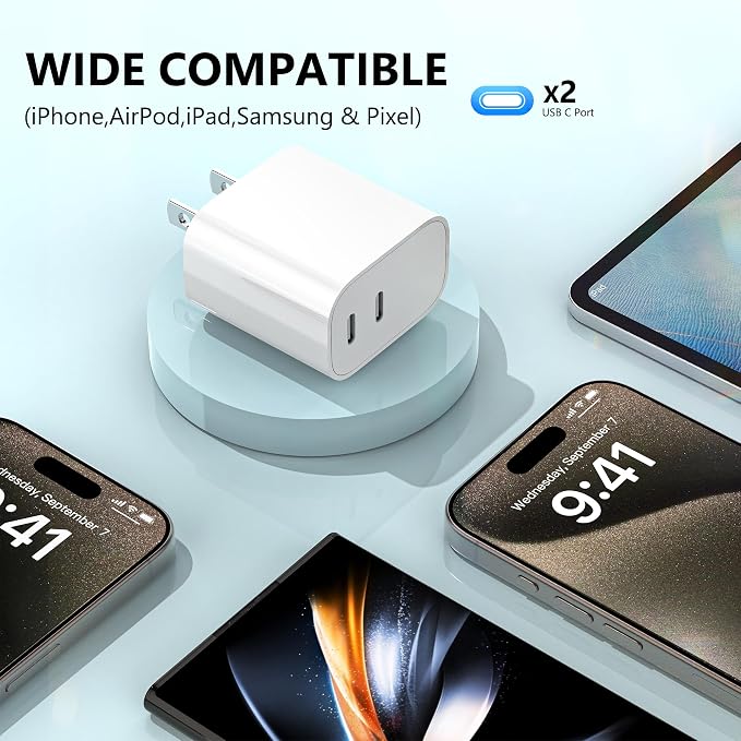 USB C Charger Block 3 Pack, Dual Port 20W Fast Wall Plug | 20W PD fast charging USB C block for iPhone 17 16 15 14 13 12 11, iPad Pro, iPad Air, AirPods and Apple Watch. (White) - Image 4