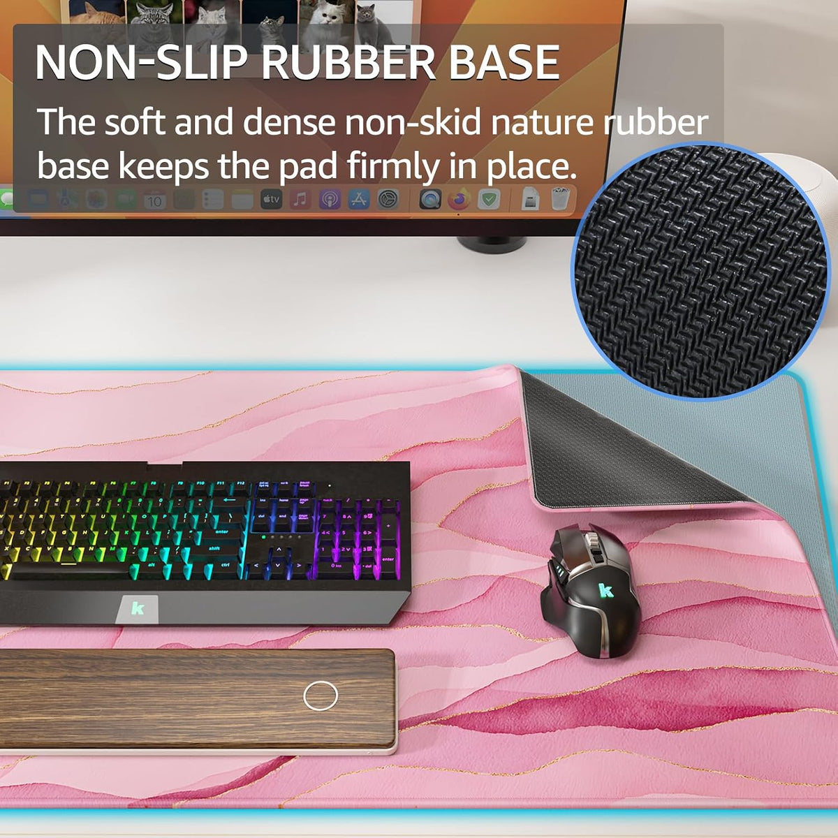 KTRIO Large Gaming Mouse Pad, Desk Mat, 31.5 x 15.7 in, Pink Glow, XXL - Image 3
