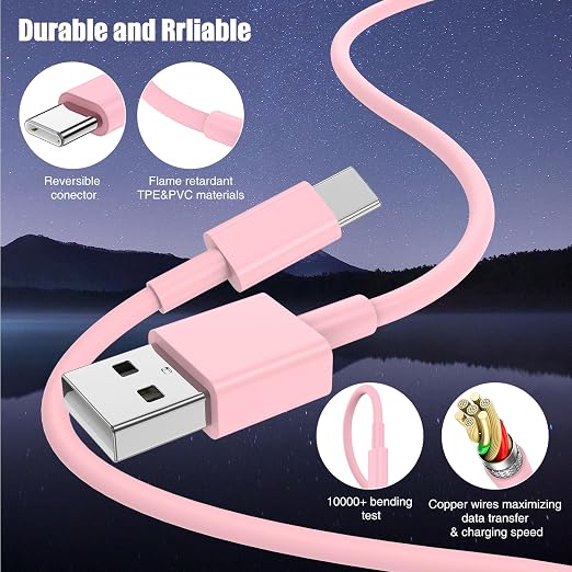 3-Pack Pink [3.3FT+3.3FT+6FT] USB A to USB C Cable，USB to USB C Car Carplay Cable for iPhone 16 15 Pro Plus Pro Max，for iPad Pro/Air/Mini，for Samsung S24/S23/S22/S21，for MacBook Pro/Air and More - Image 7