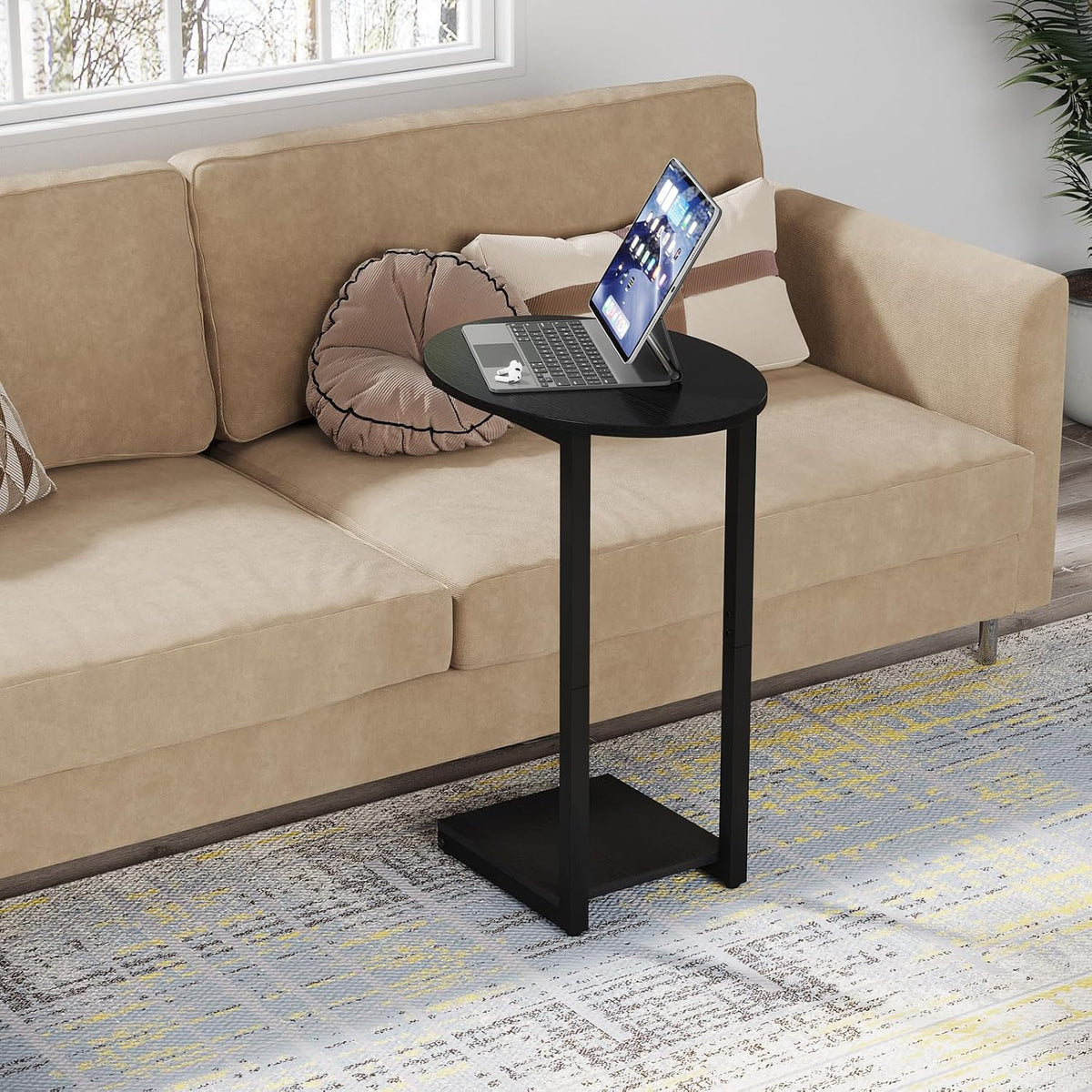 Small Side Table End Table, C-Shaped Wood Coffee Table TV Tray for Eating Couch Tables for Small Space, Living Room, Bedroom, Couch (Black 2 Pack) - Image 6
