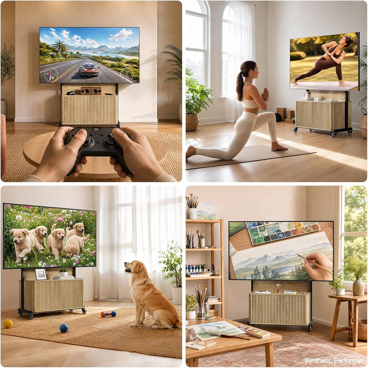 Planimetry Rolling TV Stand with Mount for 32-75 Inch, Wood - Image 7