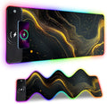 Wireless Charging RGB Gaming Mouse Pad, 31.5 x 11.8 Inch Extended Mouse Mat with Black & Gold Abstract Wave Design, LED Desk Pad with 7 Lighting Modes, Non-Slip Base for Gaming & Office by THISFIND