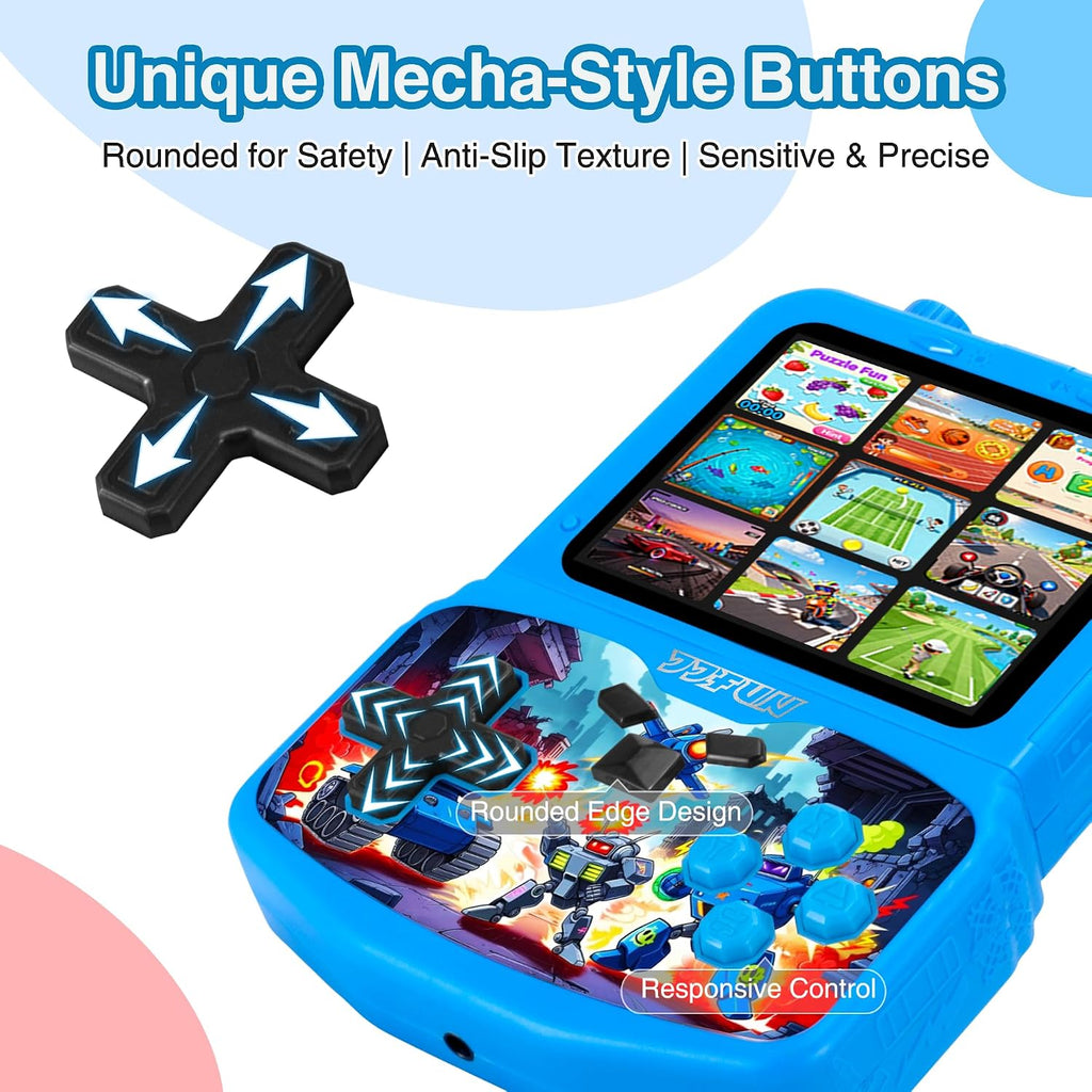 JJFUN Kids Handheld Game Console - Robot Mecha Style with 220+ Classic Games, 3.5'' Color Screen, Rechargeable Battery, Built-in Stand, Retro Gaming Device Ideal Gift for Boys Girls (Blue) - Image 3