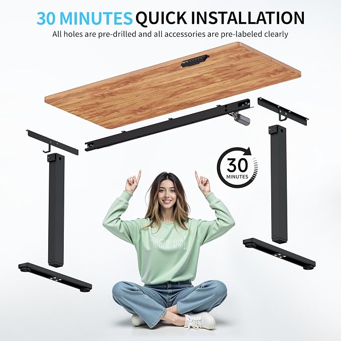 BIZUM Electric Standing Desk, 55x24 inches Height Adjustable Desk, Sit to Stand Desks Memory Gaming Computer Workstation for Home Office, Light Rustic Brown - Image 8