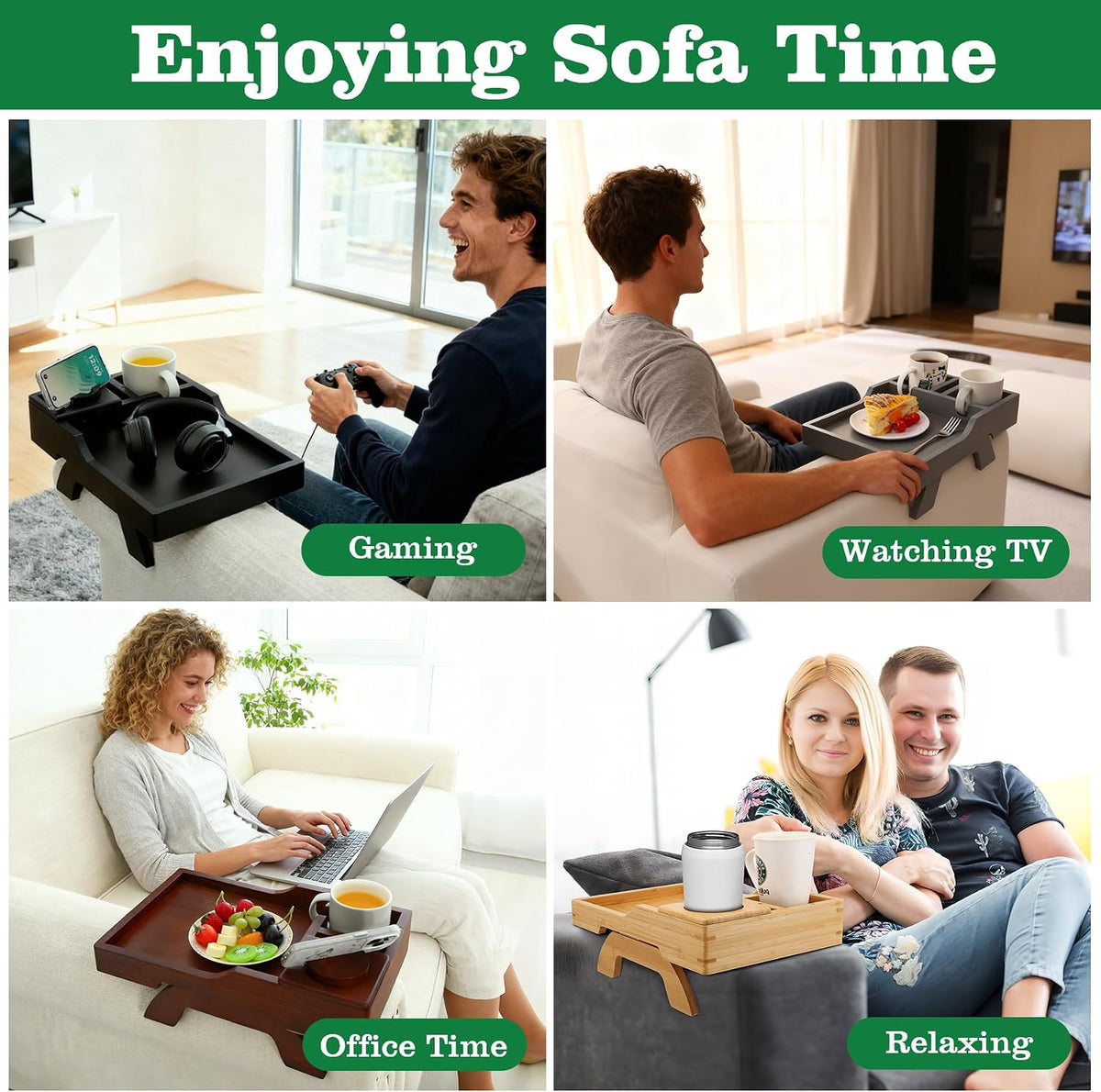 Couch Cup Holder, 4-in-1 Side Couch Arm Tray with Phone Holder, Sofa Clip on Side Table for Wide Couches Arm, Suitable for Home Drinks/Remote/Snacks-Grey - Image 8