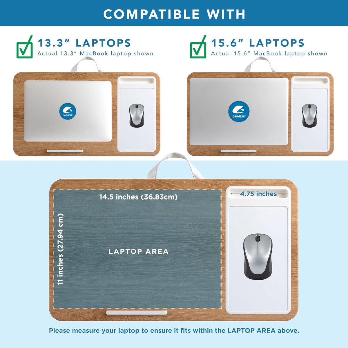LAPGEAR Home Office Lap Desk with Device Ledge, Mouse Pad, and Phone Holder - White Oak Woodgrain - Fits up to 15.6 Inch Laptops - Style No. 91579 - Image 3