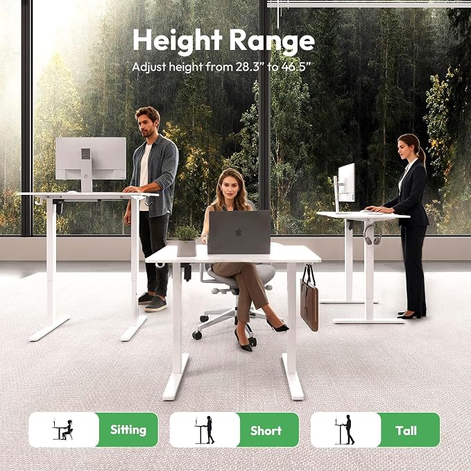 35 x 24 Inch Height Adjustable Standing Desk, 3 Presets, White | 35 x 24 in Desktop, 28.3–46.5 in Height, 2+3 Controls, ≤45 dB, 154 lb Capacity, 2 Hooks - Image 2