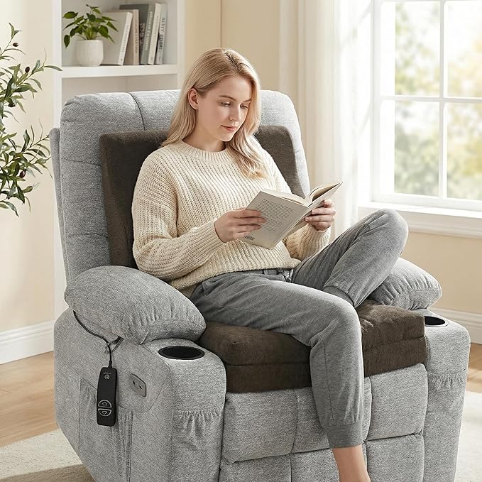 baibu Memory Foam Recliner Cushions with Lumbar Support Pillow Set for Elderly, 20x20x5 Inch Dual-Layer Design Non-Slip Recliner Seat Cushion & Back Support Pillow for Reduce Hip & Lumbar Pain, Brown - Image 2