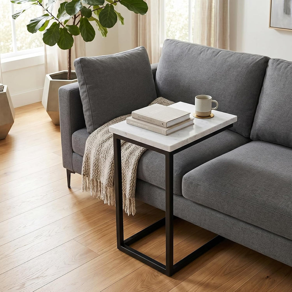 SIMPLIHOME Skyler 18" Wide C-Side Table in White Marble - Image 2