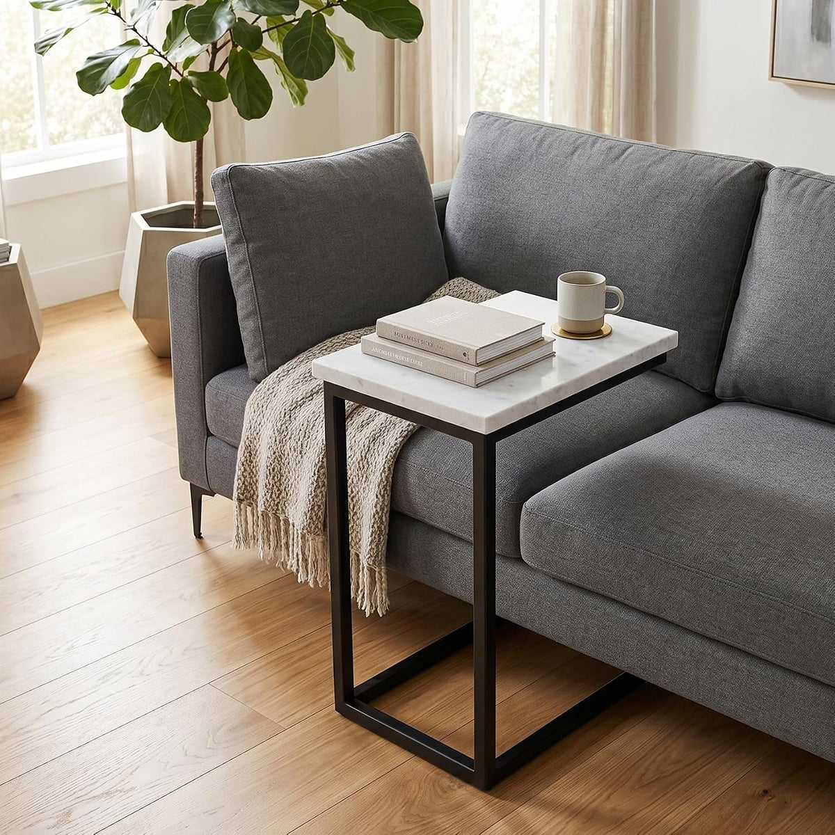 SIMPLIHOME Skyler 18" Wide C-Side Table in White Marble - Image 2