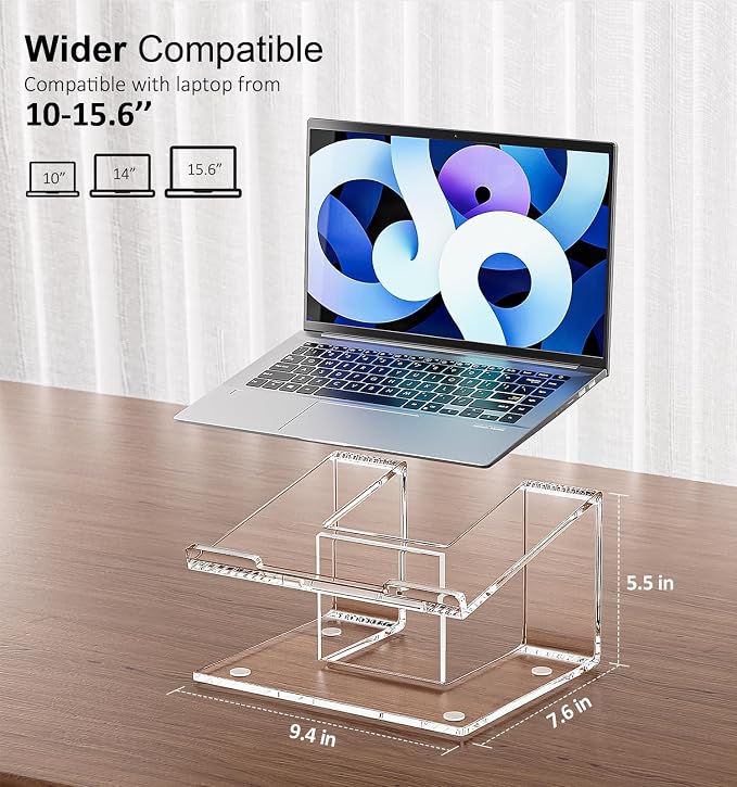 FUCDTEFC Acrylic Laptop Stand for Desk, Laptop Riser for 10-15.6 Inch Laptops, Ergonomic Computer Stand Holder Compatible with Macbooks and Notebooks- Clear | Ergonomic Computer Stand Holder, Compatible with Macbooks and Notebooks, Clear - Image 4